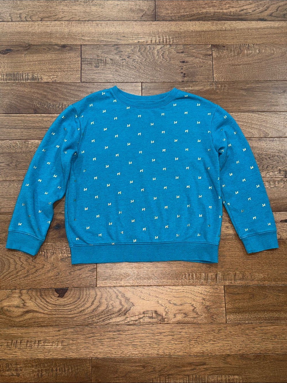 Girls Cat & Jack Teal Pull Over Sweatshirt - Metallic Gold Bows - Size L (10/12)